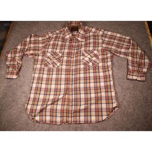 Vintage Eddie Bauer Plaid Flannel Shirt Mens XL Blue Orange Yellow Button Down